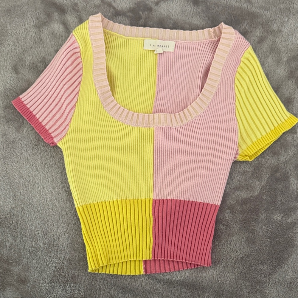 La Hearts Multicolor Ribbed Crop Top